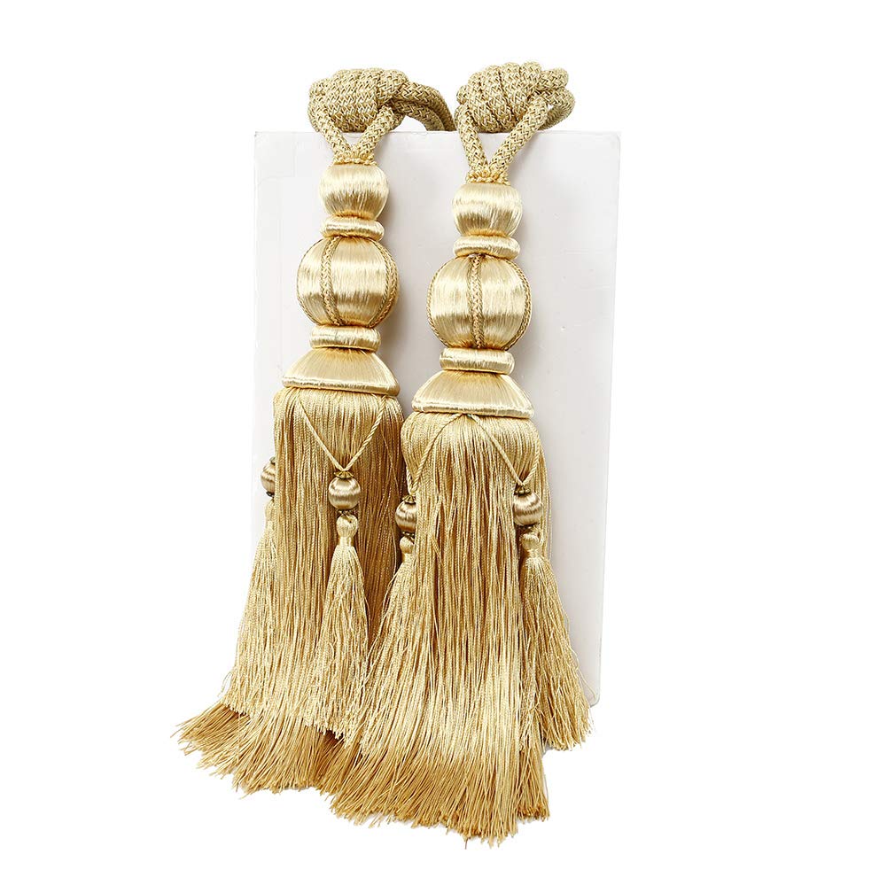 YunNasi 1 Pair Curtain Tie backs, Tassel Holdbacks Rope for Large and Heavy Curtain Drape, Gold — image 1