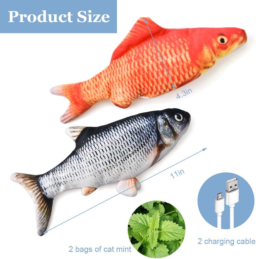 LECHONG Catnip Moving Fish Cat Toys for Indoor Cats, 2pack Interactive Cat Kicker Toy Rechargeable Wagging Fish Toys for Cats Kitten Fun Cat Toys for Biting Chewing and Kicking… : Pet Supplies