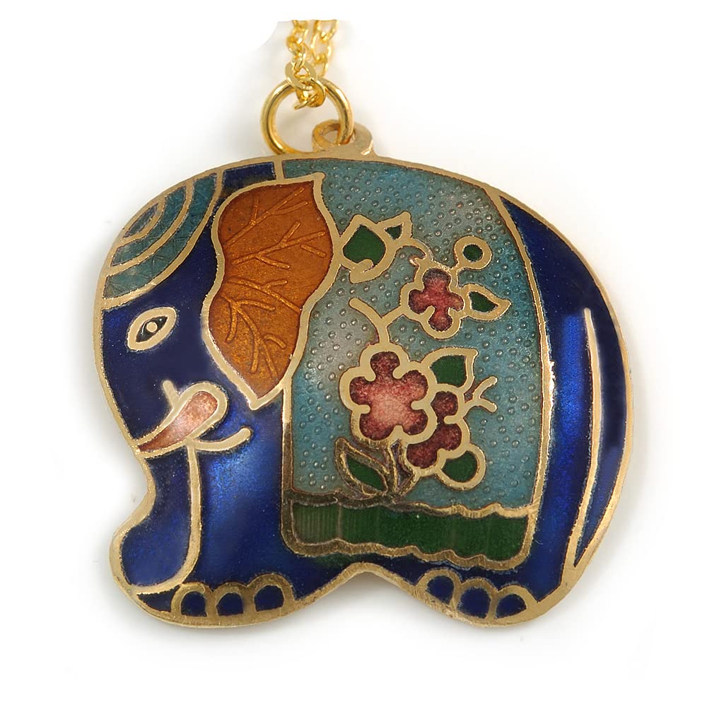 Avalaya Multicoloured Enamel Elephant Pendant with Gold Tone Chain - 44cm L/ 5cm Ext
