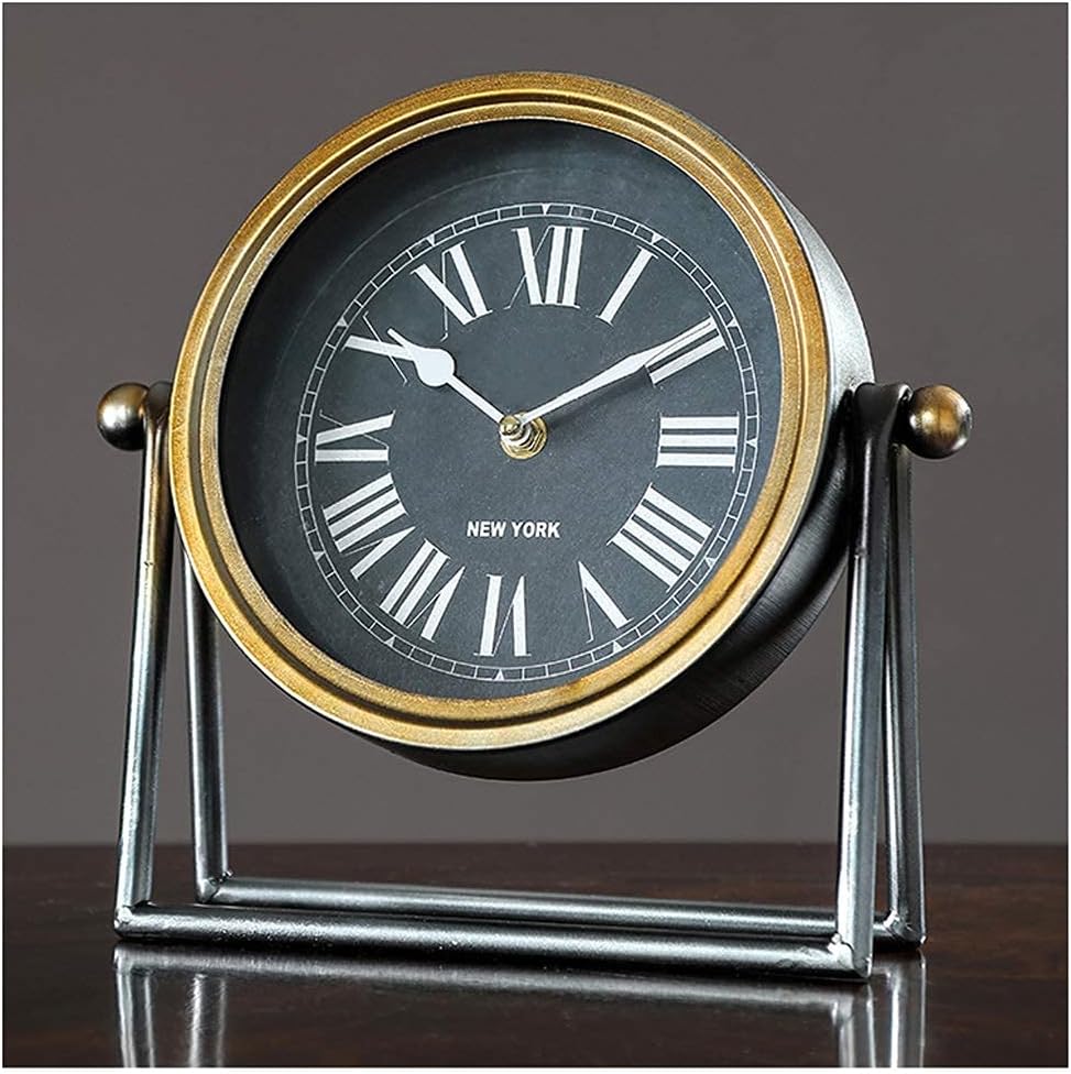 Table clock American Retro Small Table Clock Home Iron Art Desktop