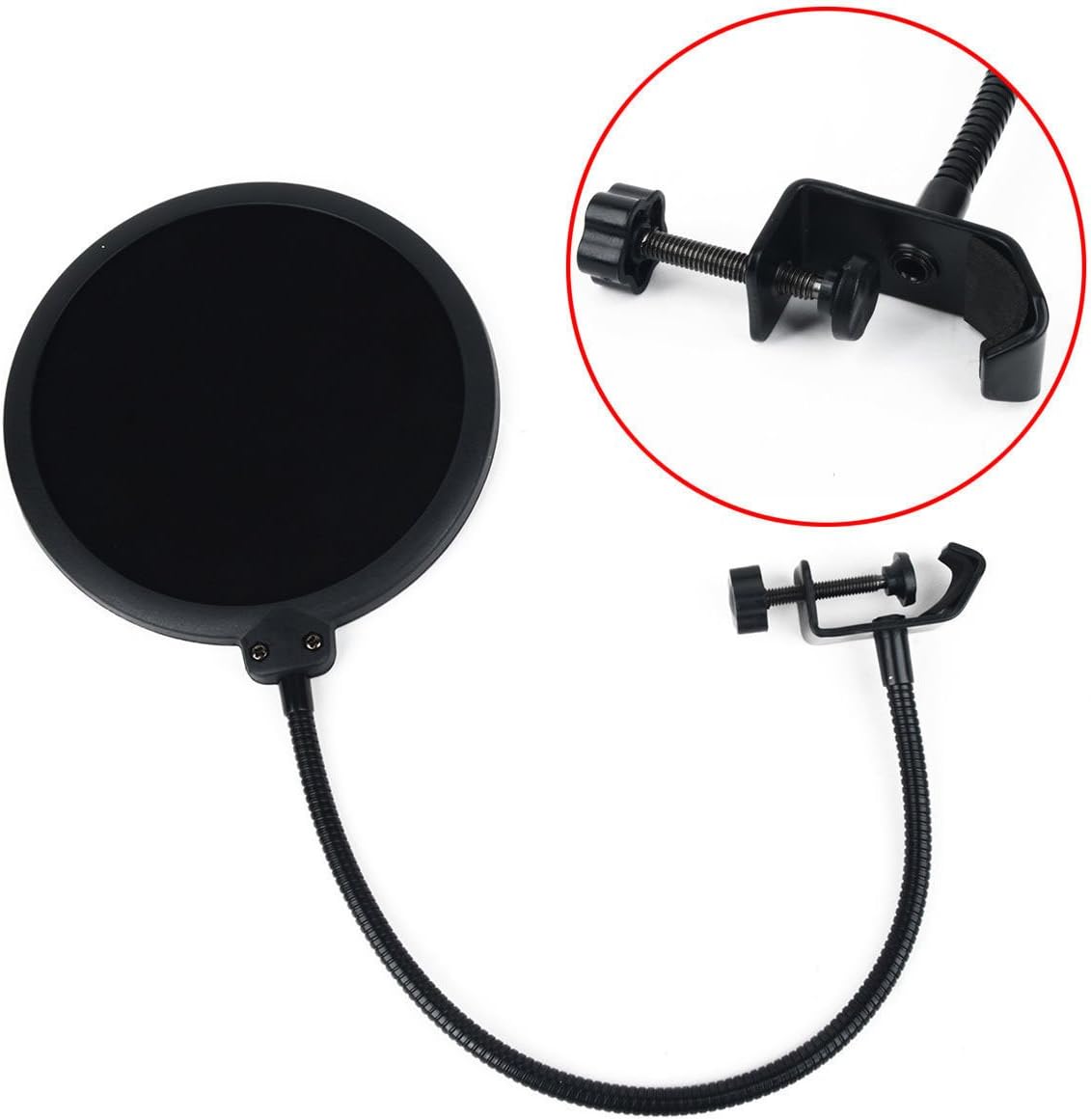 Pop Filters Screen Shield Windscreen for Microphone, Round Shape Dual Layer with 360 Flexible Goozeneck Clip Stabilizing Arm for Singing Speaking Recording