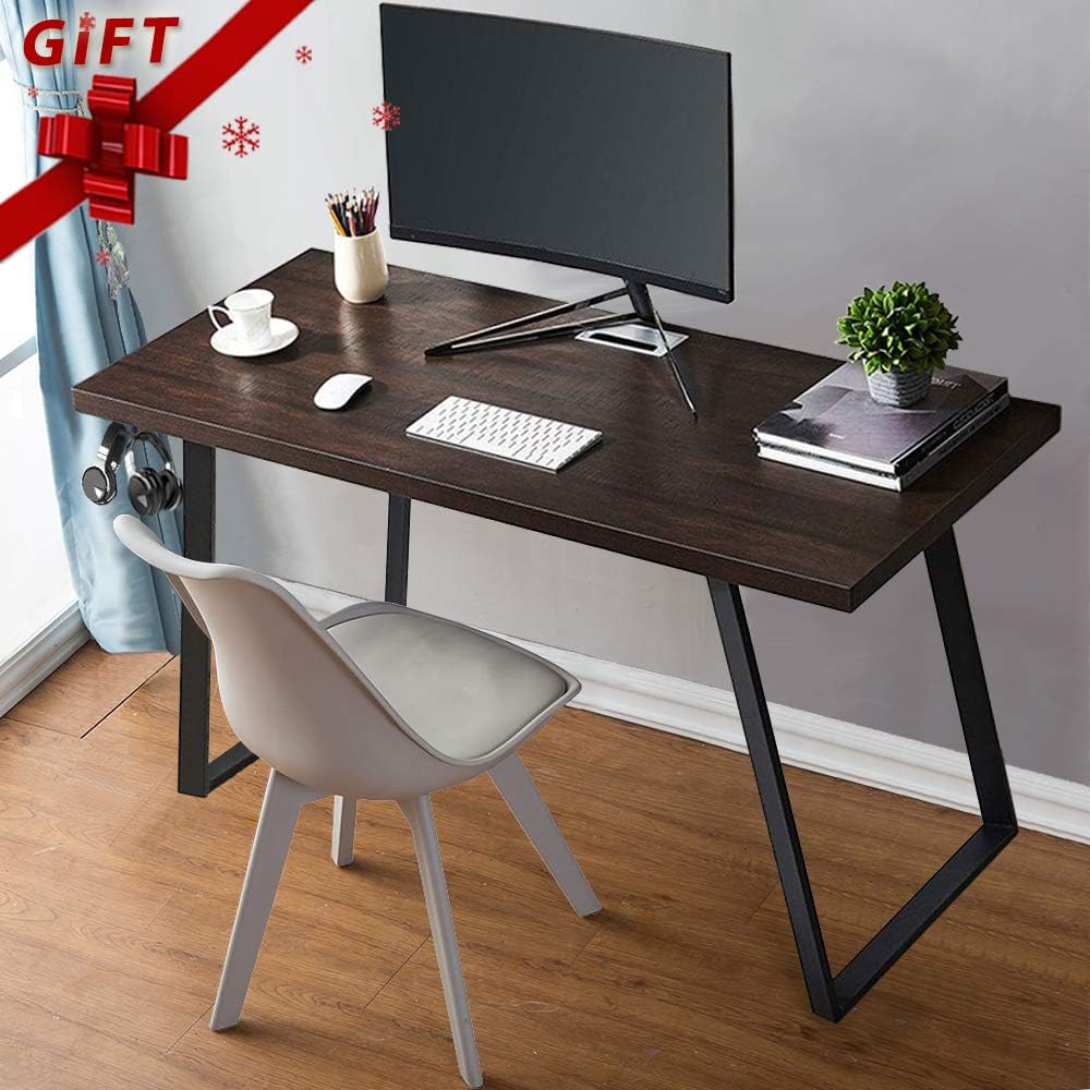 Grovelife Vintage Computer Desk Simple Style Desk for Home Office Writing Study Table PC Laptop Gaming Desk with [ Cable Management Tray ] and[ Headphone Hanger ] (47 inch-Espresso)