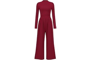 PRETTYGARDEN Women's 2025 Jumpsuit Dressy Casual Spring One Piece Outfits Long Sleeve Mock Neck Wide Leg Pants Rompers