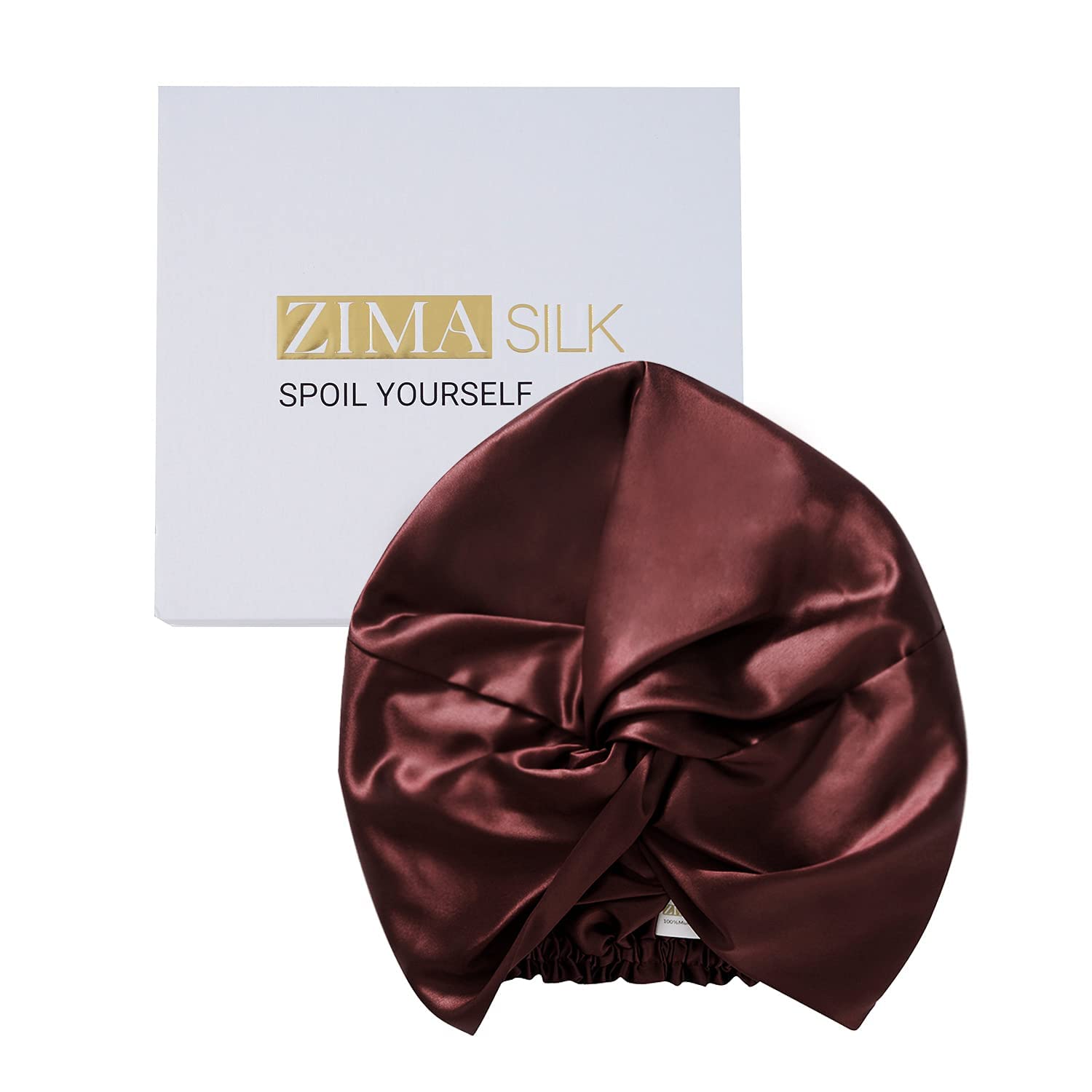 ZIMASILK 22 Momme 100% Mulberry Silk Sleep Cap for Women Hair Care,Natural Silk Hair Wrap for Sleeping, Bonnet with Elastic Stay On Head, Classic Pleated (1Pc, Burgundy Red)