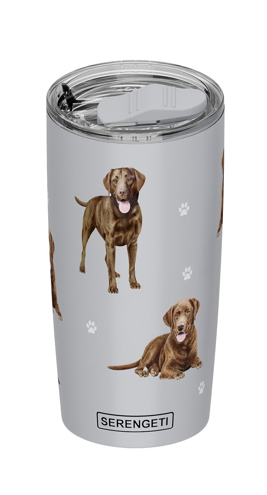SERENGETI Chocolate Labrador 20 Oz. Stainless Steel, Vacuum Insulated Tumbler with Spill Proof Lid - 3D Print - Insulated Travel mug for Hot or Cold Drinks (Labrador Chocolate Tumbler)