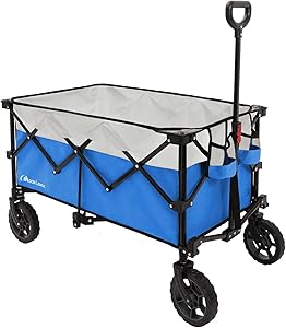 Moon Lence Collapsible Outdoor Utility Wagon Heavy Duty Folding Garden Portable Hand Cart with Universal Wheels, Adjustable Handle & Drink Holders