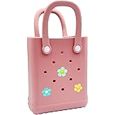 vaxvvik Mini Rubber Beach Tote Bag, 6.5''x8.0''x3.1''(L/H/W), Waterproof Beach Bag with Random Charms