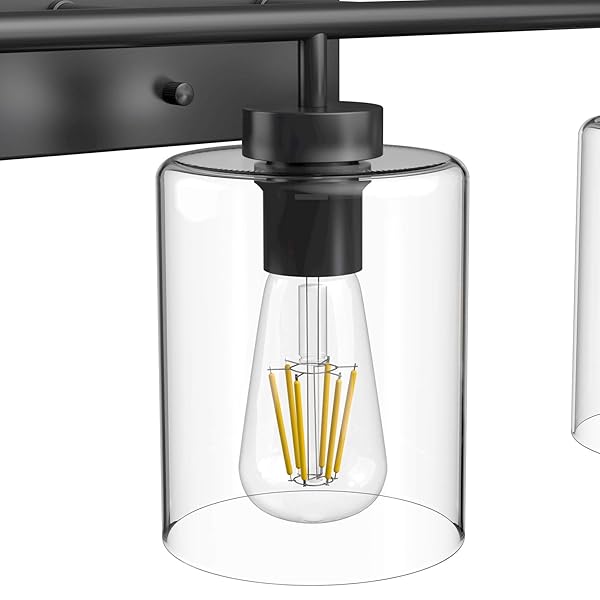 AIPSUN 3 LIGHTS BLACK VANITY LIGHT FIXTURES OVER MIRROR WITH CLEAR GLASS SHADES INDUSTRIAL WALL LIGHT FIXTURE FOR BATHROOM(EXCLUDE BULB)