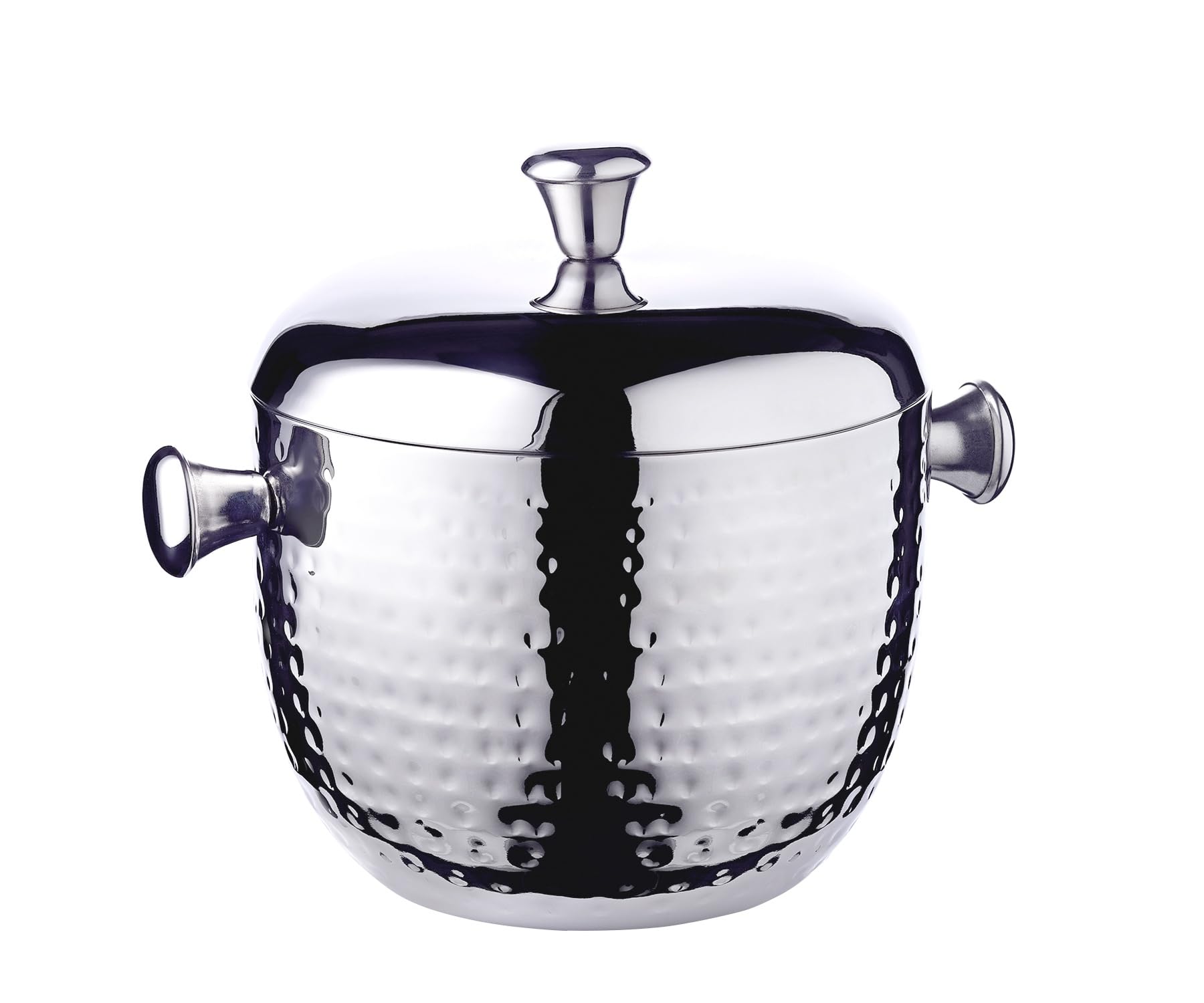Edzard Rico Ice Bucket Height 21 cm with Lid and Insert Hammered Stainless Steel Mirror Polished