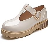 Coutgo Girls Mary Jane Dress Shoes Platform Loafers School Uniform Chunky Heel Closed Toe T-Strap Flats