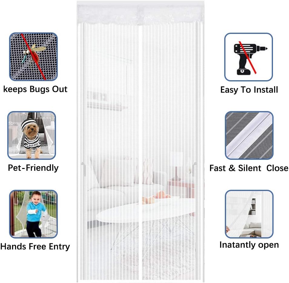 Mosquito Door Screen, 105x160 Cm With Heavy Duty With Heavy Duty Mesh Curtain Fits Door Up To Innovative, White