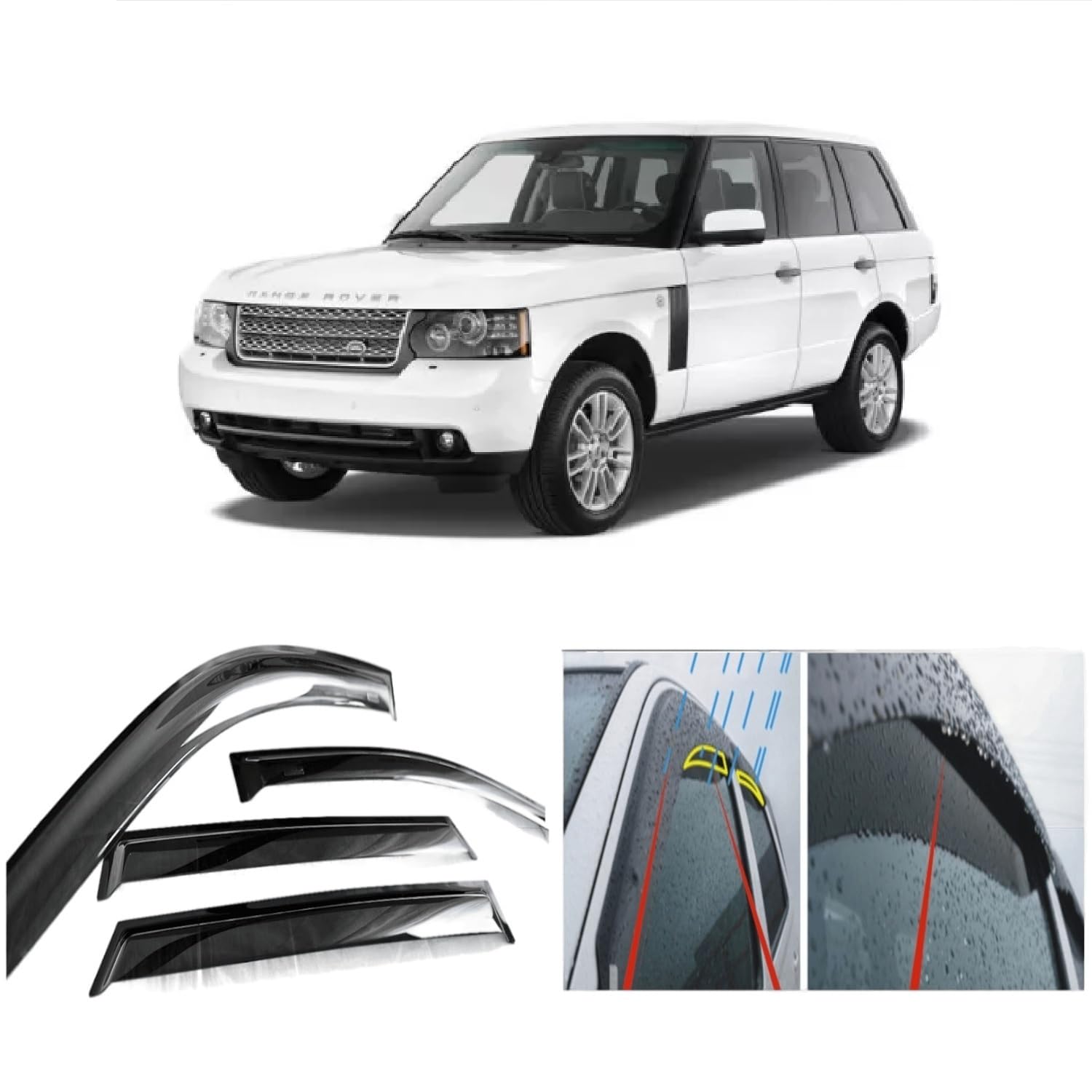 AC WOW 4x Wind Deflectors compatible with Range Rover L322 Vogue 2002 2003 2004 2005 2006 2007 2008 2009 2010 2011 2012