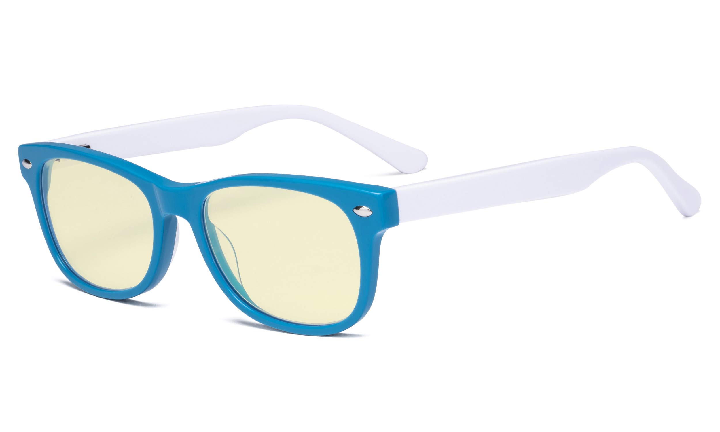 Eyekepper Computer Gaming Glasses for Kids - Blue Light Blocking with Yellow Filter Lens - Boys Girls Anti Glare Digital Glasses for Reading Screen - Blue Frame/White Arm
