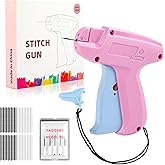 OLUFIA Stitch Gun for Clothes, Quick Clothing Fixer, Tagging, Sewing Kit Includes 5 Needle, 1000 Black Fasteners & 1000 White Fasteners(Pink-Blue)