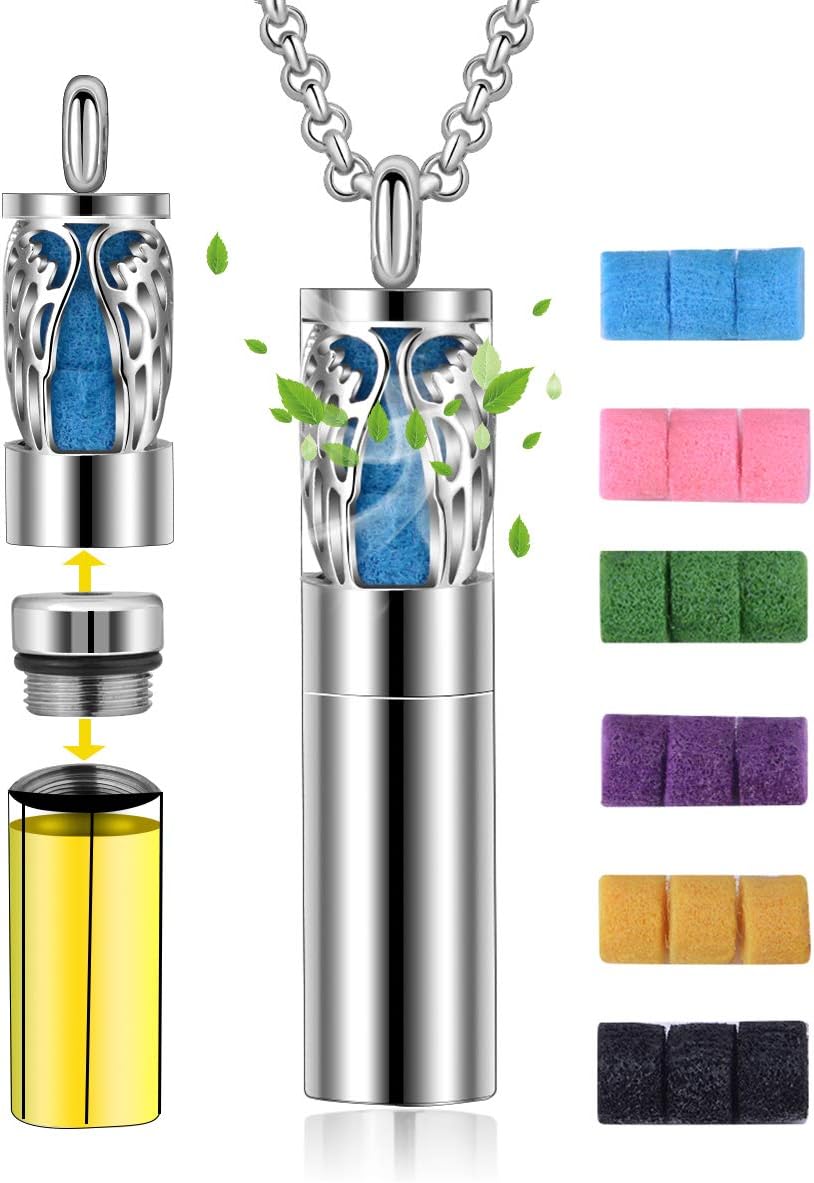 CELESTIA Aromatherapy Diffuser Necklace for Women, Essential Oil Pendant Pattern Lockets Stainless Steel Perfume Necklace with 18 Felt Pads Gift Set - 24'' Chain