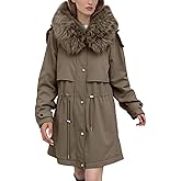 Xukiki Women Warm Thicken Winter Parka Coat Fleece Lined Military Full-Zip Jacket Casual Overcoat with Fur Hood