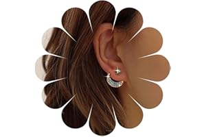 Allereyae Vintage Rhinestone Moon Ear Jacket Earrings Sapphire Star Jacket Earrings Blue Crystal Moon Star Earrings Boho Crescent Moon Earrings Jewelry for Women