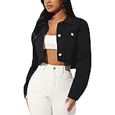 PuiLean Women's Button Down Jacket Long Sleeve Cropped Top Denim Jeans Coat