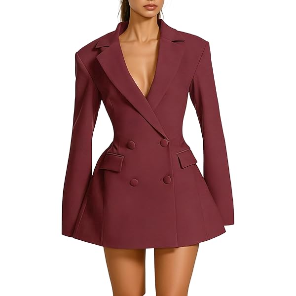 flare blazer dress White Warm Cotton Flannel Fit and Flare Knee Length Blazer Dress 44" / Custom Height (Free)