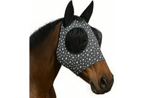PRAIRIE HORSE SUPPLY Horse Fly Mask - Equine Fly Mask with Full Coverage for Eye & Ear - Stretchable, UV & Sun Protection Flymask for Horses, Ponies & Mini Horses - Horse Face Cover for Pasture & Trail - Lightning