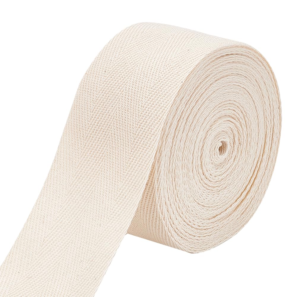 BENECREAT 10.94 Yards Beige Herringbone Cotton Twill Tape Ribbon, 50mm Wide Soft Natural Webbing Tape Roll for DIY Craft Sewing, Handle Cloth Bag, Handbag Tote