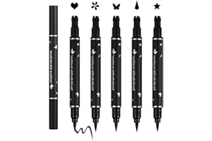 XINGXYUEL 5PCS Liquid Winged Eyeliner Stamp Pen Set - Double-headed Black Eye Liner Pencil - Long-lasting Waterproof Stamp Eyeliner Set for Eye Makeup - Star, Heart, Flower, Butterfly, Triangle