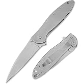 Tactical Folding Pocket Knife Flipper EDC Knives 3" Bead Blast Plain Blade, Stainless Steel Handles with Reversible Pocketclip for Men Women
