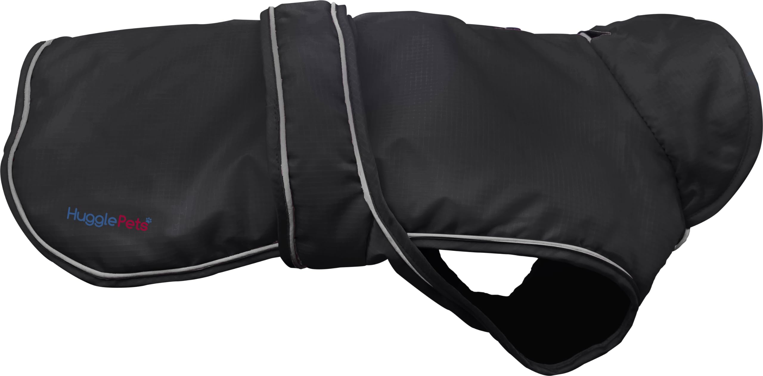 Hugglepets Arctic Armour Waterproof Thermal Dog Coat - Black (X Small 30cm) Reflective Microfleece-Lined Coat for Small Dogs with Adjustable Hook & Loop Fastening & Zipper for Harness or Collar.