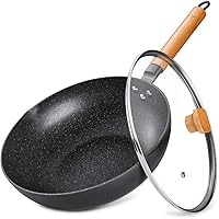 SKY LIGHT Wok Pan with Lid, 12-inch Nonstick Stir Fry Pan, 100% APEO & PFOA-Free Granite Stone Coating, Cookware Pot…