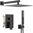Iriber Shower Set with 12 Inch High Pressure Rain Shower Head and Handheld and Shower Faucet Mixer Valve Modern Shower System Including Pressure Balance Valve Shower Trim Kit for Bathroom,Matte Black
