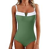 Herseas Women's V Wire One Piece Swimsuit Color Block Patchwork Bathing Suit