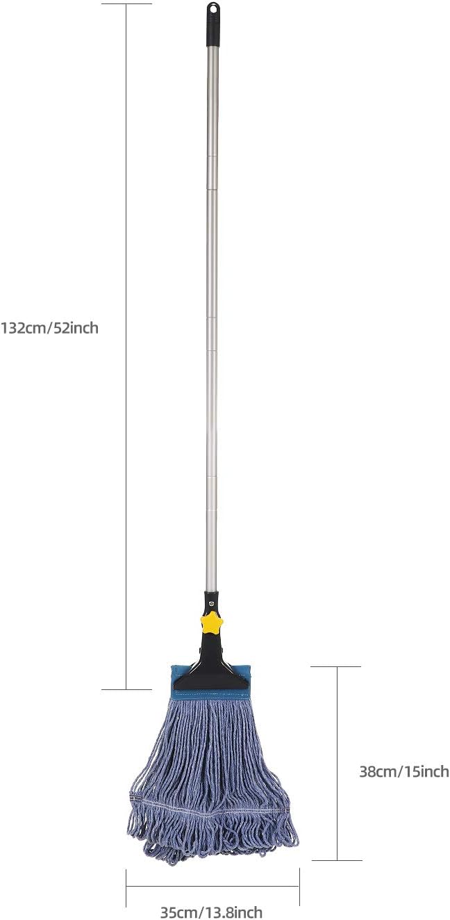Yocada Looped-End String Wet Mop Heavy Duty Cotton Mop Commercial Industrial Grade Iron Pole Jaw Clamp Floor Cleaning 52in Long: Home & Kitchen