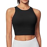 Heathyoga Longline Sports Bras for Women High Neck Tank Tops with Built in Bras Workout Tops for Women Racerback Yoga Bra