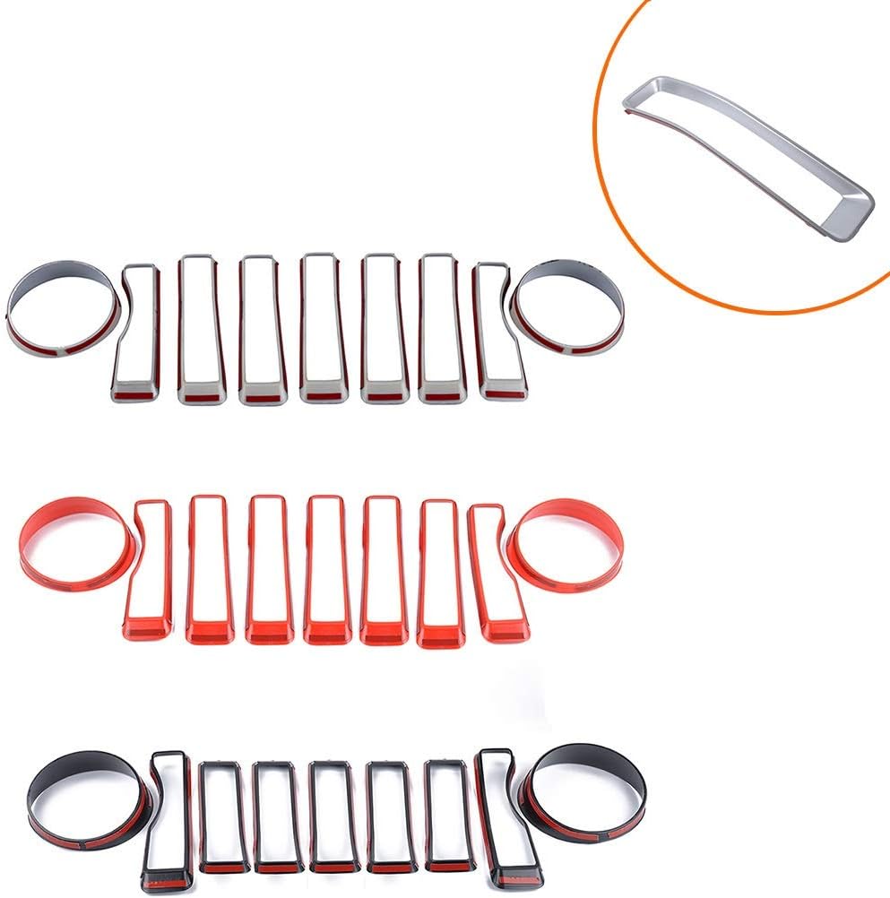 ZHANGJINPING Applicable Compatible with Jeep Compatible with Wrangler JL Bird Headlights Decoration Circle BlackRedSilver 3 colors (Color : Silver)