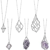 SUNNYCLUE 1 Box 6Pcs Crystal Necklace Holder Stainless Steel Stone Holder Silver Adjustable Natural Crystal Cage Quartz Gemstone Empty Necklaces Pendant Chains for Jewelry Making DIY Crafts Women Men
