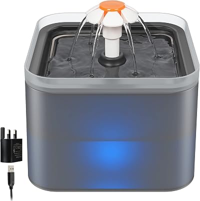 NICREW Cat Water Fountain 2L with LED Light and 3 Modes Gray