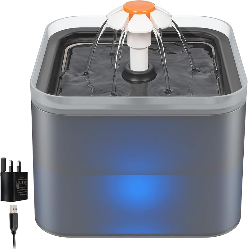 NICREW Cat Water Fountain 2L with LED Light and 3 Modes Gray