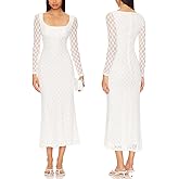 Capuffy Women's Sheer Mesh Long Sleeves Maxi Dress Floral Lace Bodycon Dress Square Neck Mermaid Wedding Guests Dresses 457