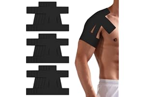 QIURUOO 15 Pcs Precut Kinesiology Tape for Shoulder，Shoulder Tape for Shoulder Pain Relief Pre Cut，Waterproof, Breathable, Hypoallergenic Athletic Tape for Support and Protection(Black)