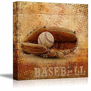 Baseball Americana - Patriotic Ball and Glove Sport Grunge Flag - Canvas Art Home Art - 12x12 inches