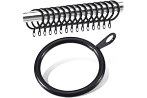 WANLIAN 50 pcs Metal Curtain Rings with Eyelet,1-1/4 inch Inner Diameter,Fits Up to 1 Inch Rod, Black(1-1/4in 50pcs)