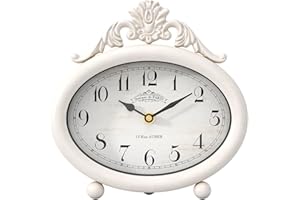ChimeTide Vintage Table Clock, Desk and Shelf Decor Clock, French Rustic Antique Style White Mantel Clocks, for Farmhouse, Living Room, Bedroom, Bedside, Gift (7.87" H x 7.87" W)