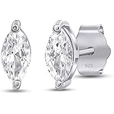 Stud Earrings For Women Marquise Cut White Moissanite 1/4 Cttw OR White Cubic Zirconia In 14k Gold Plated Sterling Silver Jewelry With Push Back