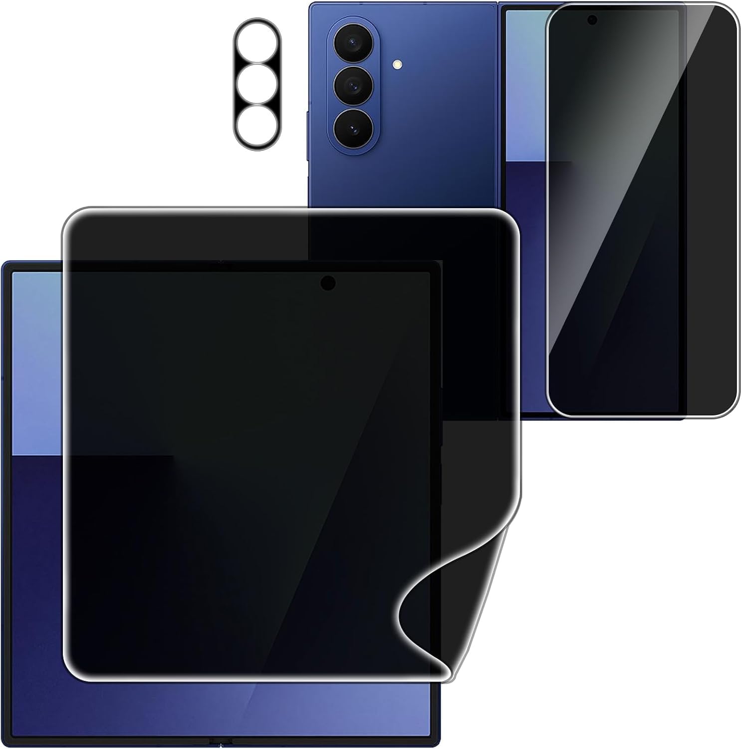 Photo 1 of [1 Set] Compatible with Samsung Galaxy Z Fold 7 Privacy Screen Protector, 1 Pack Internal Anti-Spy Film + 1 Pack Outer Privacy Glass Screen Protector + 1P Camera Lens Protector, Case Friendly Black