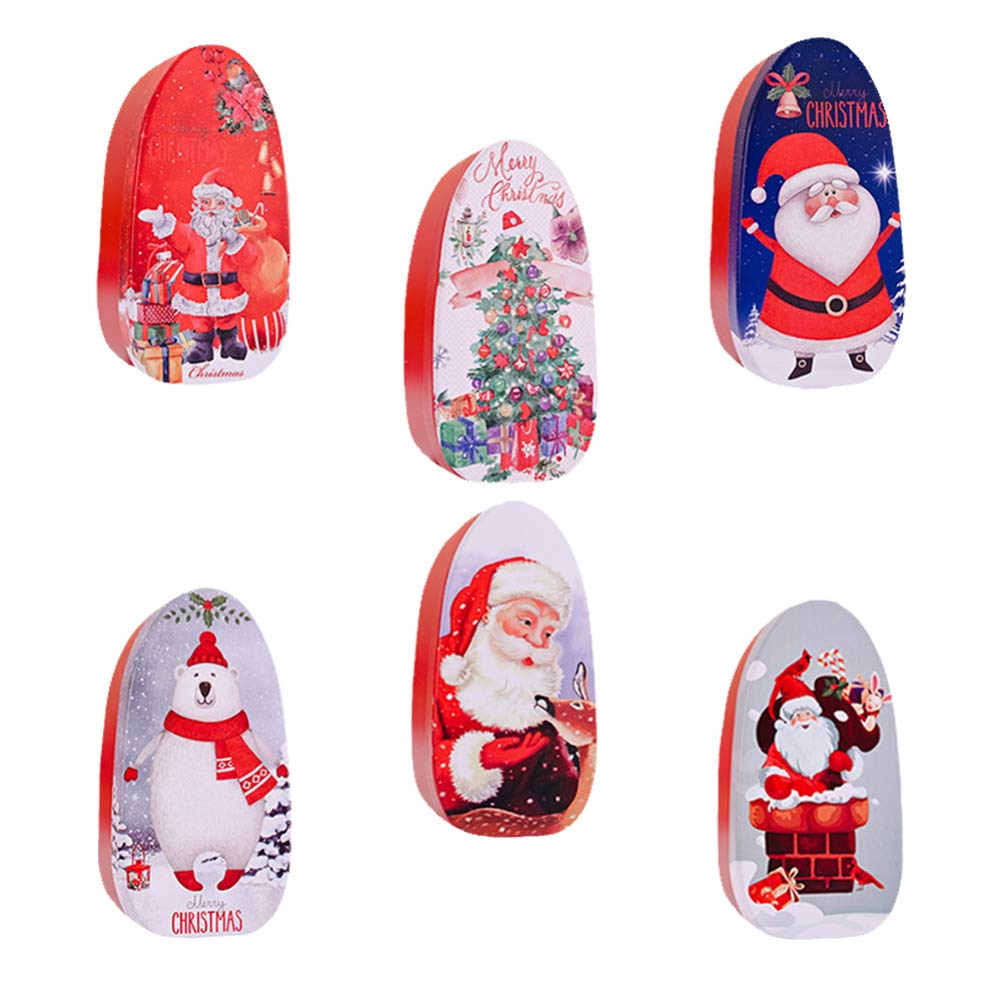 PRETYZOOM 6pcs Christmas Cookie Tins Set of Santa Printed Tinplate Candy Boxes Holiday Empty Tins for Xmas Party Favor Goody Treat Tea (Random Color）
