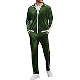 Vssjavun Men's 2 Piece Tracksuit Velour Track Suits Casual Sweatsuits Full Zip Velvet Jogging Suit Sets