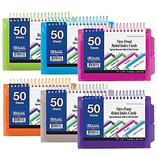 3 Pk, Index Cards (50 Sheets each) View Poly Spiral Bound 3