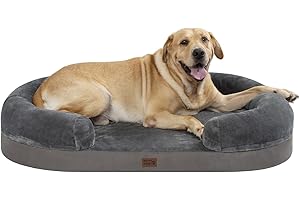 PETTYCARE Orthopedic Dog Bed for Extra Large Dogs with Memory Foam, Waterproof Pet Bed Soft Sofa with Washable Removable Cover Anti-Slip Bottom, Extra Head and Neck Support Sleeper, 44” Dark Grey