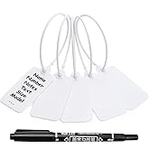 50 White Blank Plastic Tags for Labeling Waterproof Hanging Labels Writable Tags Seal Plastic Marking Label for Clothes Bags Keys Inventory with One Marker Pen