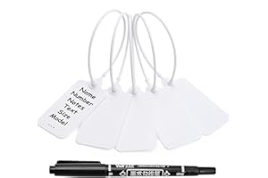 LEADSEALS 50 White Blank Plastic Tags for Labeling Waterproof Hanging Labels Writable Tags Seal Plastic Marking Label for Clothes Bags Keys Inventory with One Marker Pen